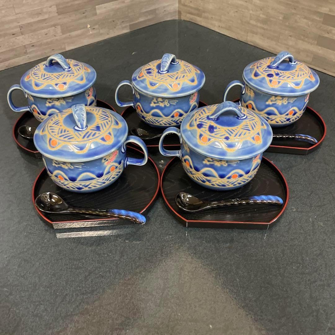 茶碗蒸し用 蓋、盆、匙付き煮物碗セット 5セット入り 茶碗蒸し用 蓋、盆、匙付き煮物碗セット 5セット入り